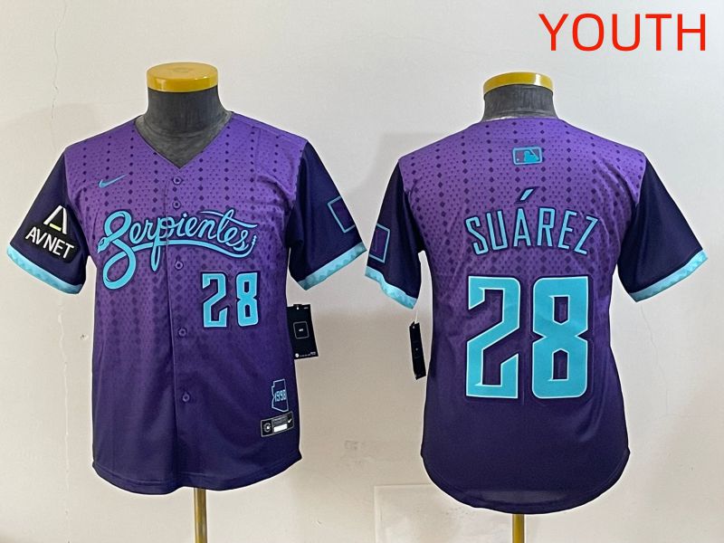 Youth 2025 Arizona Diamondback 28 Suarez Purple Joint Name Nike MLB Jersey style 7